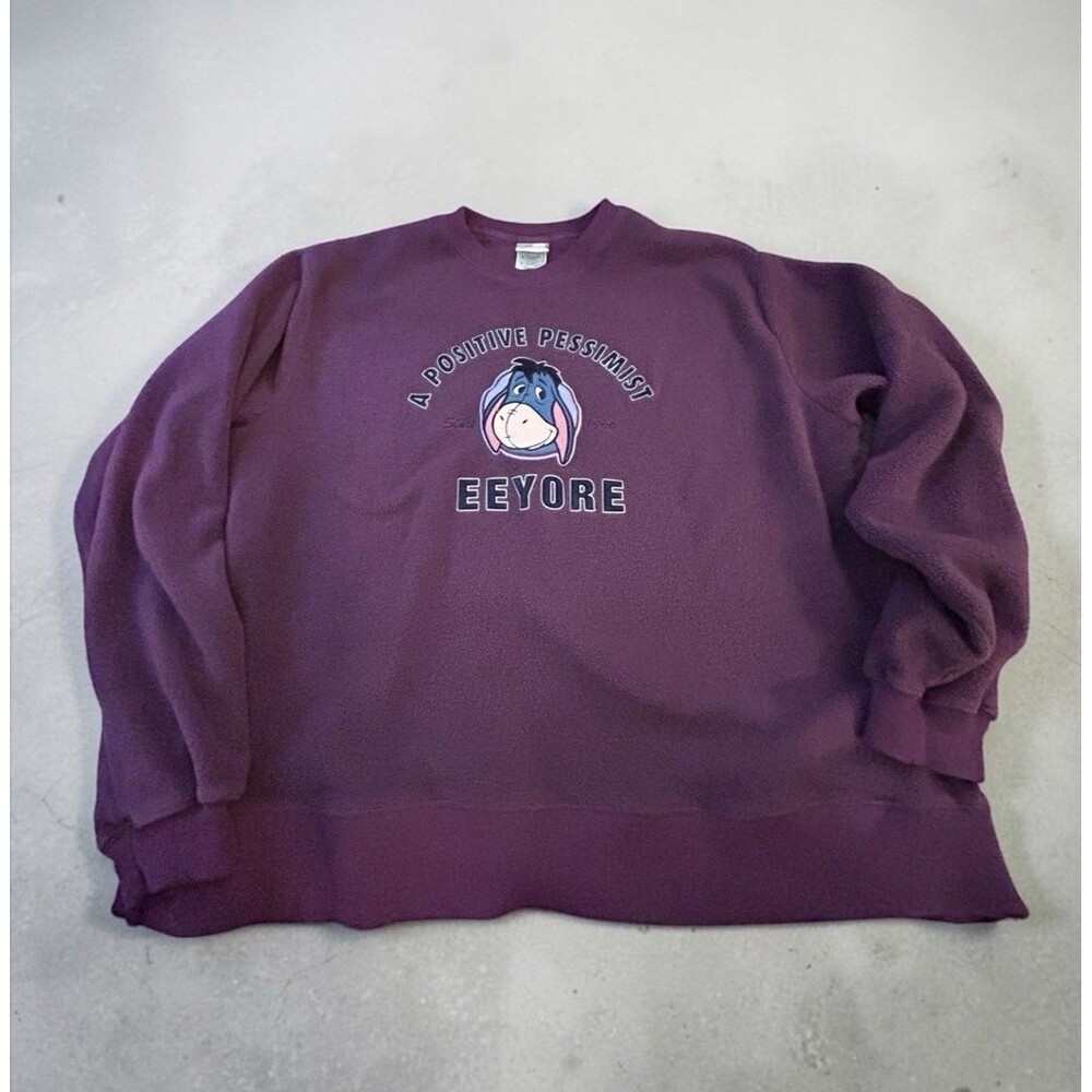 Vtg Xl 90s Disney Store Purple Positive Pessimist Eeyore Plush Fleece Crewneck